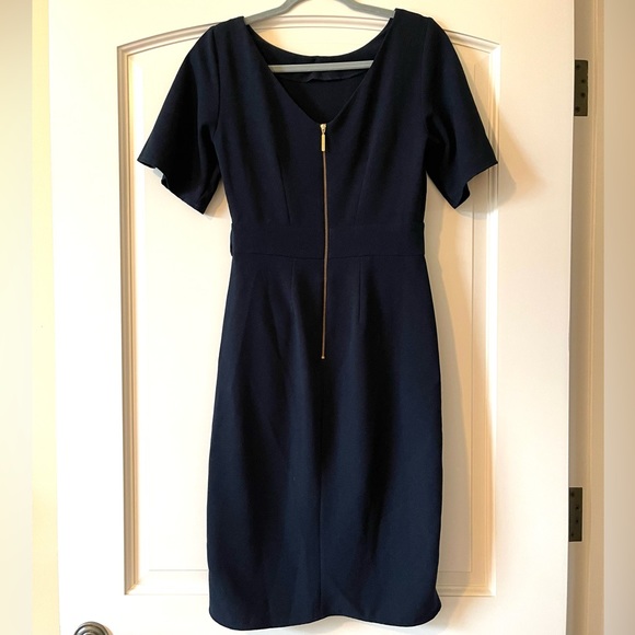 ASOS Closet London tie waist gathered pencil midi dress in navy - Picture 7 of 11